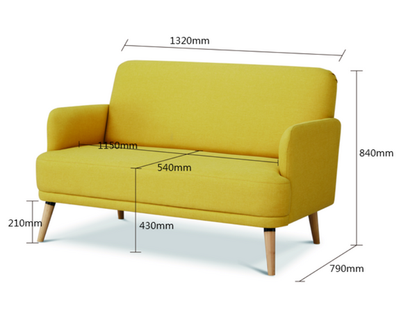 Hollard Yellow Fabric Sofa, 2 Seater