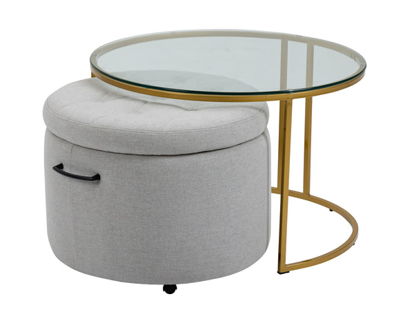 Mikaela Ottoman with Gold Coffee Table