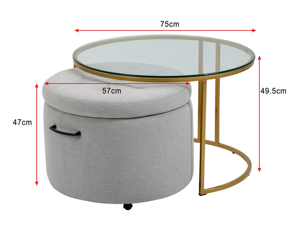 Mikaela Ottoman with Gold Coffee Table