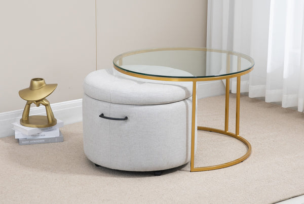 Mikaela Ottoman with Gold Coffee Table