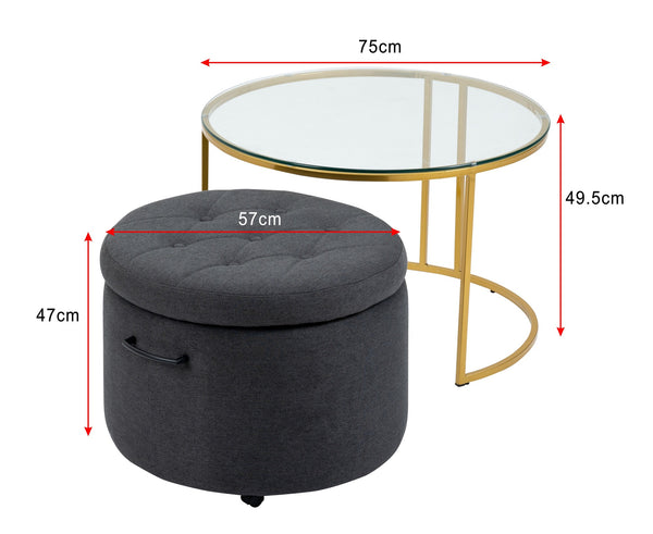 Mikaela Ottoman with Gold Coffee Table