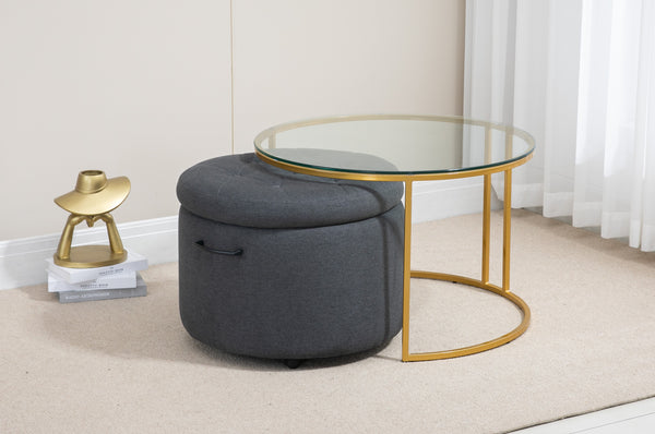 Mikaela Ottoman with Gold Coffee Table