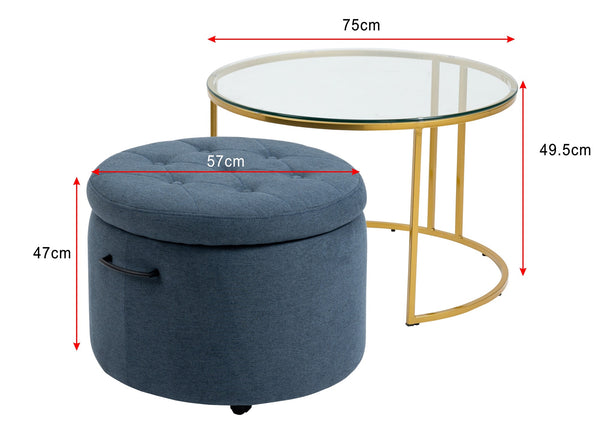 Mikaela Ottoman with Gold Coffee Table