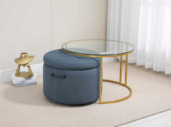 Mikaela Ottoman with Gold Coffee Table