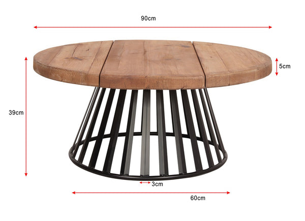 Industrie Large Round Coffee Table Wood Top