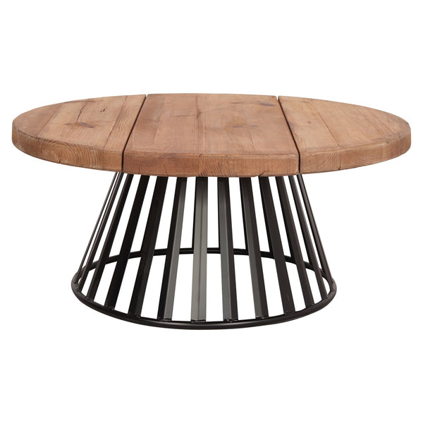 Industrie Large Round Coffee Table Wood Top