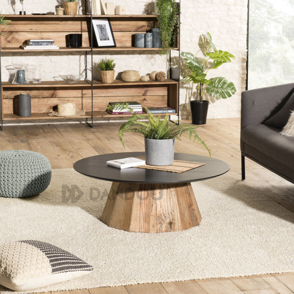 Industrie Large Round Coffee Table Black Top