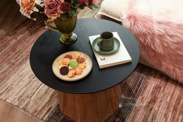 Industrie Large Round Coffee Table Black Top